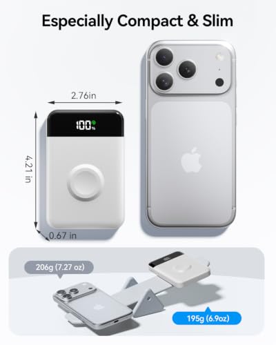 Image of for Magsafe Portable Charger, 10000mAh 22.5W Power Bank for iPhone 17 /16 /15 /14 /13 /12, Travel Essentials Wireless Magnetic Battery Pack Fast Charging for Apple Watch Ultra /11 /10 /9 /8 /7 /6 /SE,Pearl White