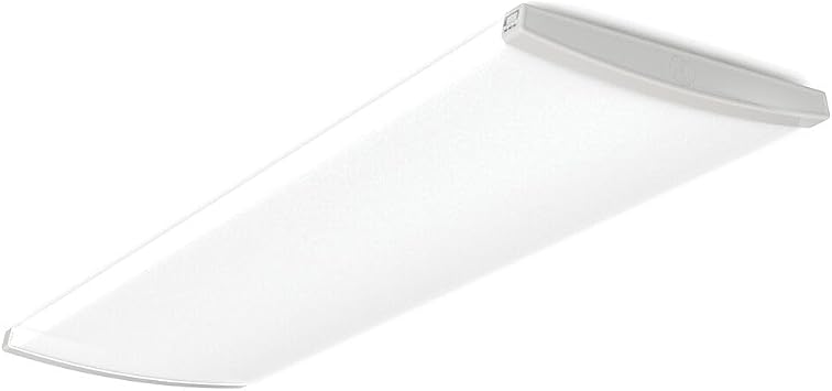 Lithonia Lighting 4 Wraparound LED Shop Light, Adj Brightness, 3-in-1 CCT | TruWrap 4-Foot Low-Profile LED Ceiling Light Fixture, Adjustable Lumens, 3000K/4000K/5000K CCT, Curved Diffuser, Wide Width