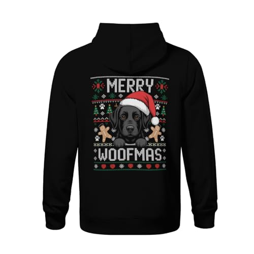 Kids Merry Woofmas Cute Black Labrador Dog Ugly Sweater Boys Girls Lightweight Kangaroo Pocket Fleece Hoodies3