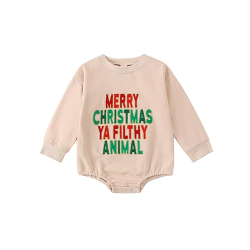 TTCUSTB Newborn Baby Christmas Outfit Todder Soft Wear crewNeck Long Sleeve PullOver for boy/girl Fall Clothes apricot Romper 0-3M