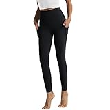 RIMLESS 7 Cotton Yoga Pants with Pockets High Waist Tummy Control Workout 7/8 Leggings Running Athletic Compression Pants P30-Black-M