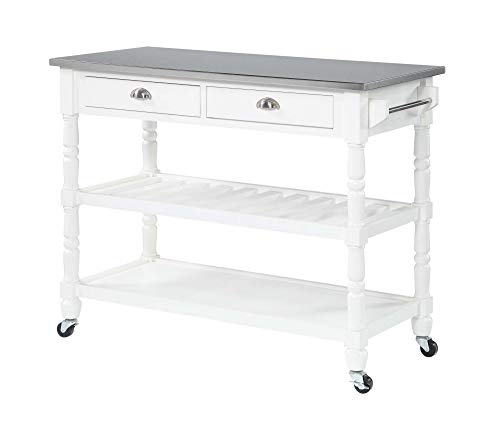 Convenience Concepts French Country 3 Tier Stainless Steel Kitchen Cart with Drawers White