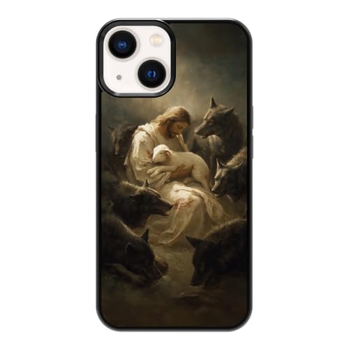 qizjio Christian Phone Case, Shockproof Protective Jesus Holding Lamb Cover for iPhone 13/14