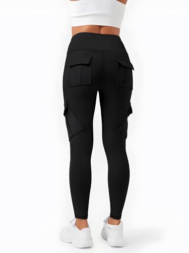 Cargo Compression Leggings with Multi-Pockets,High Waisted Yoga Pants Stretch Tummy Control Casual Pants Gym Athleti, Black, X-Large - Image 2