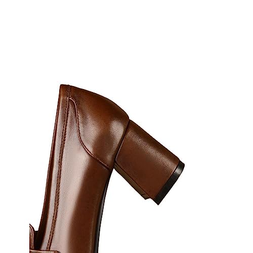 TinaCus Women's Genuine Leather Handmade Slip On Square Toe Mid Heel Office Loafers Pumps Shoes3