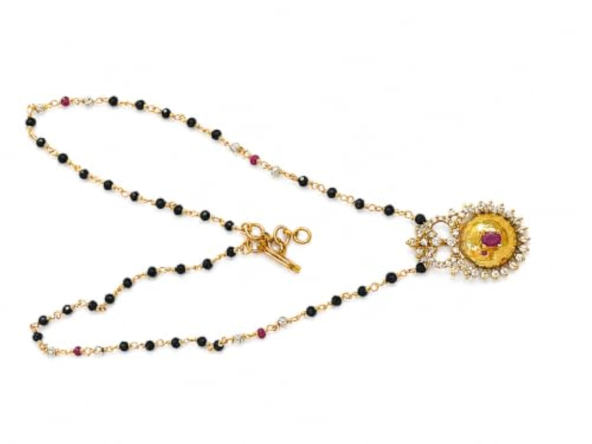 Gold Plated Mangalsutra for Women, Ruby Stone Pendant