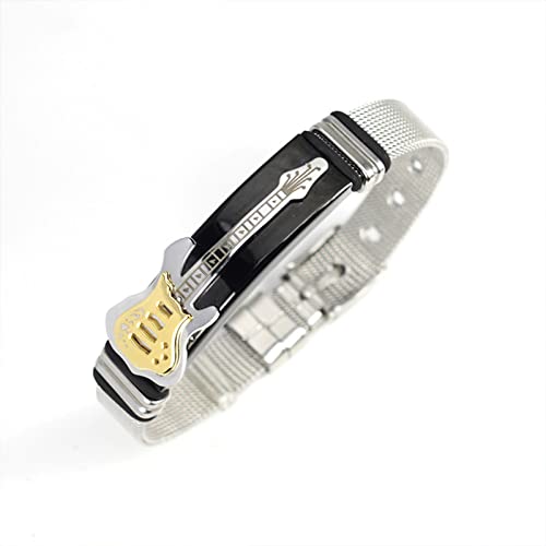 Metadiy Stainless Steel Adjustable Wrist Cuff Music Guitar Bracelets For Men Women Bangle Wristband Jewelry Gift For Boyfriend Dad Father, Black, Length 235Mm #TOP5