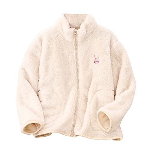 Kids Fleece Sweatshirt Jacket Thicken Warm Zipper Up Jacket Coat Tops Autumn Winter Overcoat (Beige, 2-3 Years)
