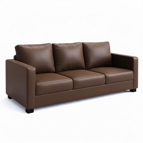Image of FURNY Haster 3 Seater Leatherette Sofa (Brown) Premium Finish | Durable & Comfortable | Ideal for Living Room