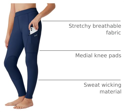 Image of Willit Girls Horse Riding Pants Tights Kids Equestrian Breeches Knee-Patch Youth Schooling Tights Zipper Pockets