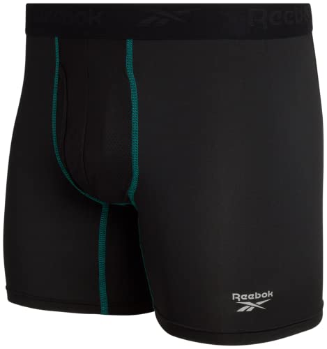 Reebok Men's Boxer Briefs - 4 Pack Soft Performance Boxers for Men with Fly Pouch - Quick Dry Active Mens Underwear Pack S-XL, Size Large, Black Contrast4