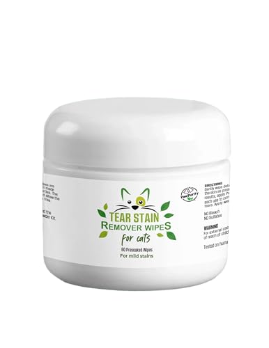 PawPurity Tear Stain Remover Wipes (60 pcs) for Cats | 100% Natural, Safe and Effective. | Removes Stains from Eyes of Cats and Kittens | Recommended by Vets/Groomers | Contains Colloidal Silver