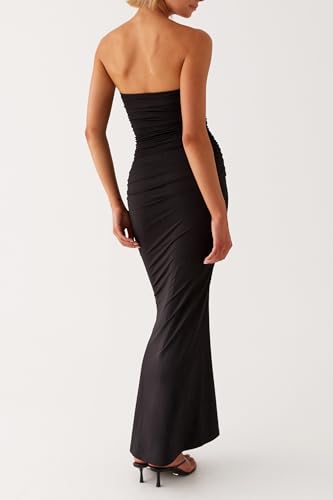 Image of Cut Out Maxi Tube Dresses for Women Sexy Y2k Strapless Backless Bodycon Long Dress Summer Sleeveless Hollow Sundress