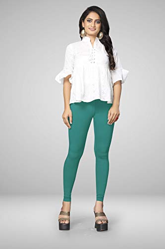 Image of Women's Cotton Skinny Leggings with Ankle Length Solid Pattern Mid Rise and Elastic Closure | Cotton Skinny Leggings for Womens