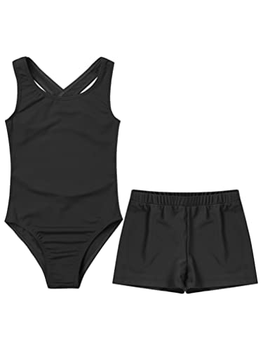 Yeahdor Kids Girls Floral Lace Cutout Back Ballet Dance Gymnastics Leotard and Stretch Short Set Ice Skating Dancewear3