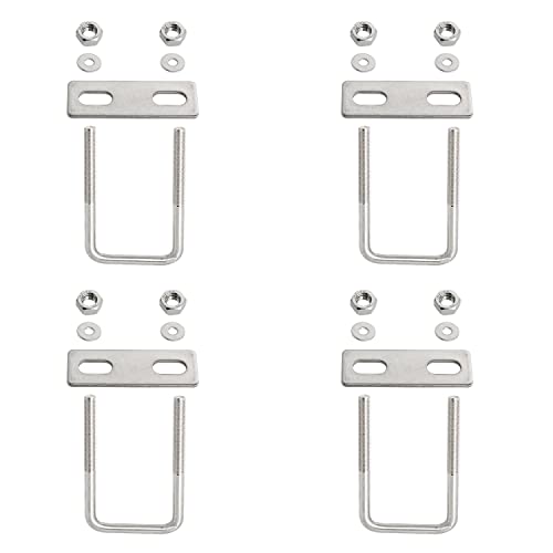 Square U-Bolt 1.97"(50mm) Inner Width U Bolts Brackets 304 Stainless Steel M8 with Nut, Plate, Washer for Car/RV/Trailer Bumper,4 Sets