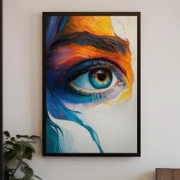Peinture abstraite d'un œil sur toile pour raviver un mur de bureau vide avec cadre 50x70cm