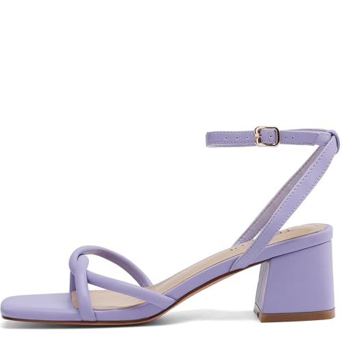 Image of TEAIEUI Chunky Heels for Women, Square Open Toe Heeled Sandals, Strappy Ankle Strap Shoes for Dress, Party, Prom, Block Low Heel 2 inch