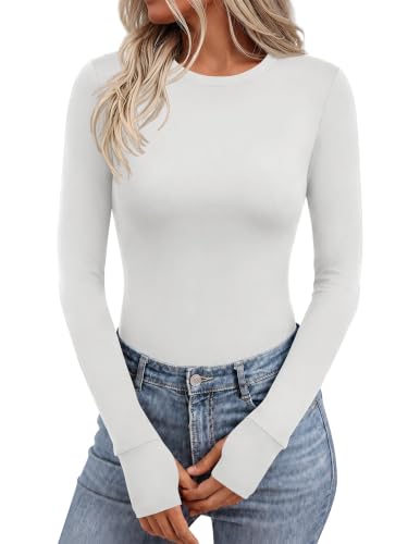 Ekouaer Long Sleeve Shirts for Women Crew Neck Undershirt with Thumb Holes - image 1