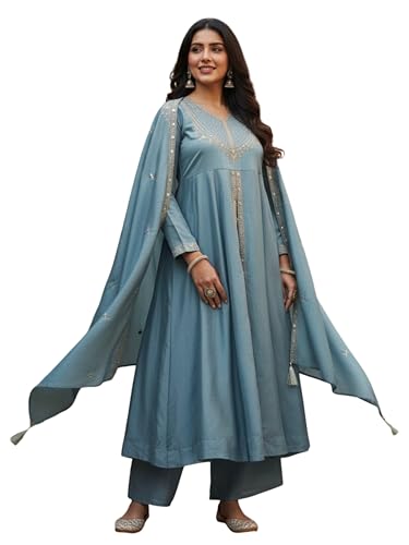Image of MOKOSH Women's Silk Heavy Embroidered Anarkali Suit Set with Dupatta