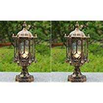 Image of Weldecor Antique Waterproof Outdoor Gate Pillar Light, Aluminium Die-Cast Exterior Main Gate Lamp Set of 2 | LED Compatible Rustproof Lights for Home Garden, Compound & Boundary Wall