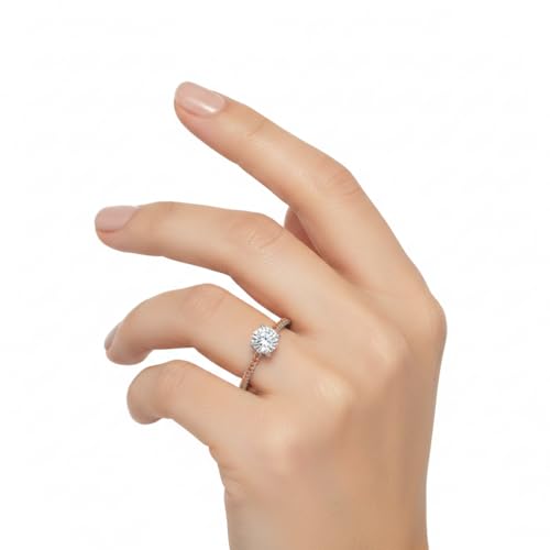 Image of CustomizedGifts Choose Your Gemstone Delicate Hidden Halo Diamond CZ Ring 925 Sterling Silver Round Shape Petite Engagement Rings Minimal Modern Design Birthday Gift Wedding Gift US Size 4 to 12