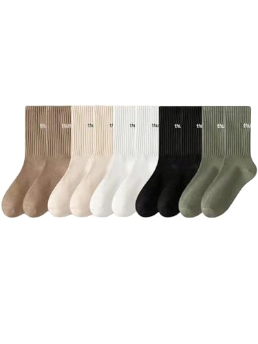 Men's 5 Pairs Set Letter Print Mid Calf Socks Comfy Crew Socks for Daily Wear