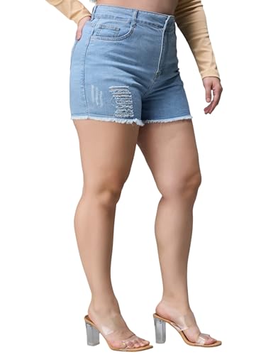Miss Chase A+ Women's Relaxed Mid Rise High Distress Regular Non Stretchable Denim Shorts (APAW21DEN09-03-329-36, Steel Blue, 36)