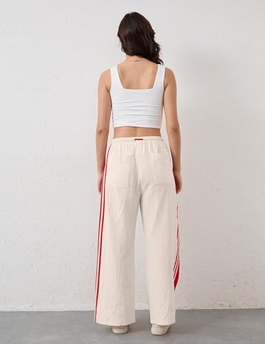 MISSACTIVER Women Side Striped Wide Leg Pants Color Block High Rise Drawstring Sweatpants Baggy Track Pants with Pockets4