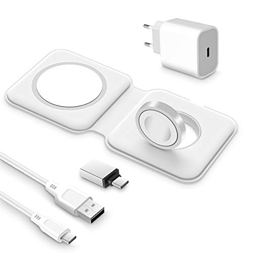 AICase 2 en 1 Cargador inal�mbrico Doble (Base de Carga inal�mbrica Doble de 15 W, Carga r�pida simult�nea para 2 Dispositivos, iPhone, AirPods, Galaxy, Pixel y Otros)