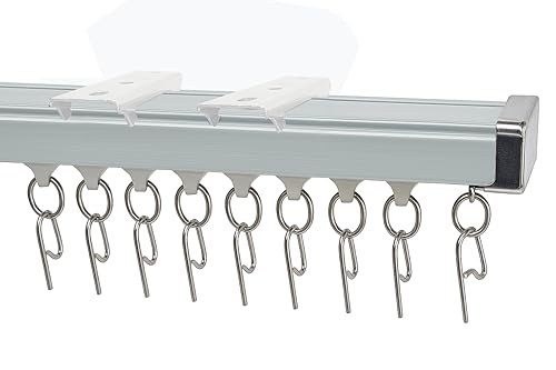 Image of MetDeals Aluminium Deluxe Silent Channel Curtain Track with Smooth Runners & Ceiling Fit Bracket,Hook,End Caps, Screw & Wall plug | Curtain Rail System for Home & Office(White Color,4 Feet)