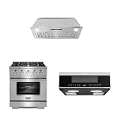 COSMO 3-Piece Kitchen Appliance Packages, 30" Insert Range Hood with Soft Touch Controls, 30" Gas Range and 30" Slim Over the Range Microwave