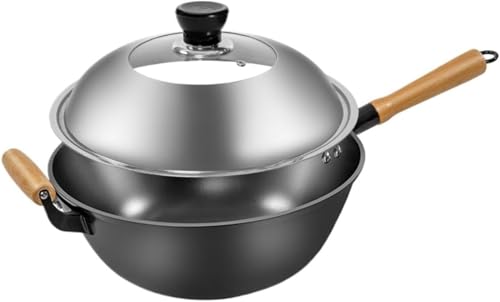 深型中華鍋 30~40cm 無コーティング窒化鉄製 頑丈な鉄製IH・ガス対応 天然木ハンドル付き 炒め・煮込み・揚げ物・チャーハンに最適 家族3-5人用大容量 業務用でも家庭用でも活躍 高温調理OK 焦げ付きにくい設計 丈夫な蓋付き 中華料理から和食まで万