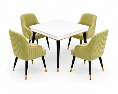 Image of WOODEN SPACE 4 Seater Wooden Dining Table Set | Urban Marble Top Dining Table with Chairs for Dining Room & Kitchen (Modern Zyro Light Green) (42 x 42 x 30 inch)