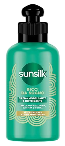 Sunsilk, Crema desenredante para rizos de ensueño, crema para cabello rizado definido, sin aclarado, fórmula Active Fusion con aceite de macadamia, elastina y biotina, 200 ml