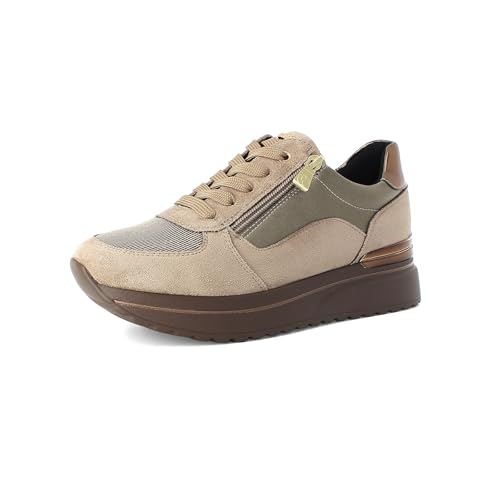 Snekers Donna con Lacci e Cerniera Laterale, Suola di 5cm