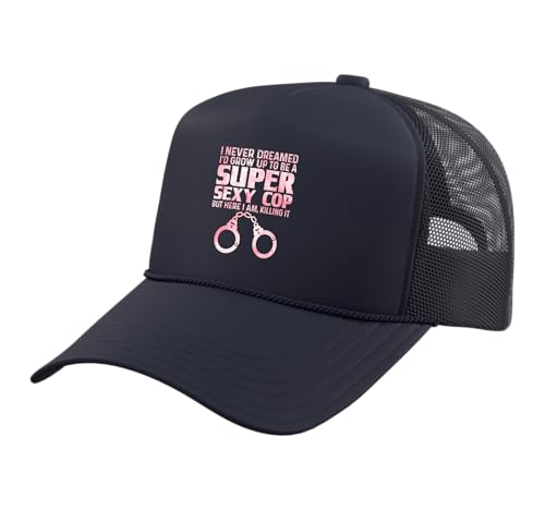 Funny Cop Design for Men Women Police Officer Policeman Cop Trucker Hat with Adjustable Mesh Back, Navy Blue