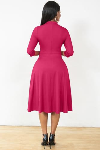 Image of Nmoder Casual Dresses for Women Semi Formal Fit and Flare 3 /4 Sleeve A-line Church Work Dress with Pockets