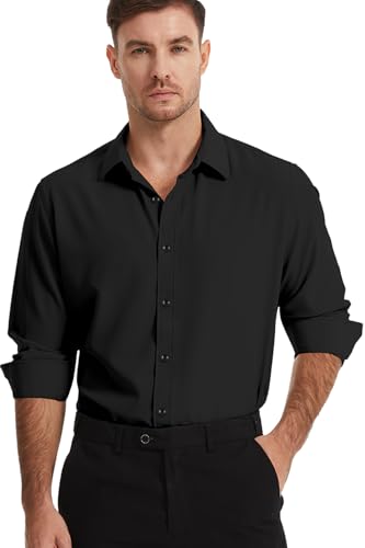 Men's Dress Shirts Solid Wrinkle-Free Long Sleeve Button Down Shirt Regular Fit Formal Shirts
