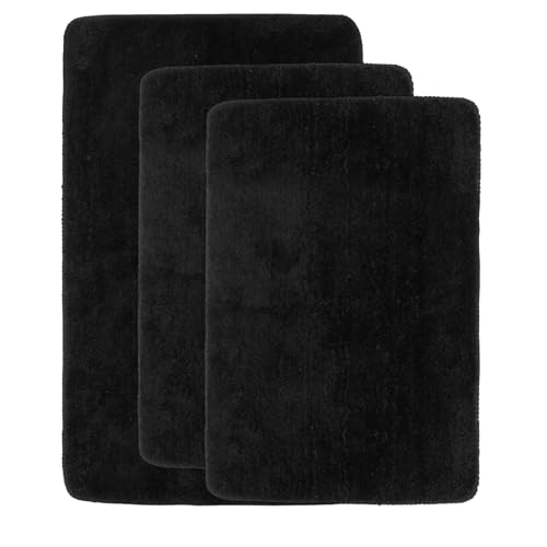 CHUENKUK 3 Stück Badezimmerteppich Set, 40 x 60 cm und 50 x 80 cm Schwarz Badematte, Badteppich Teppiche für Badezimmer