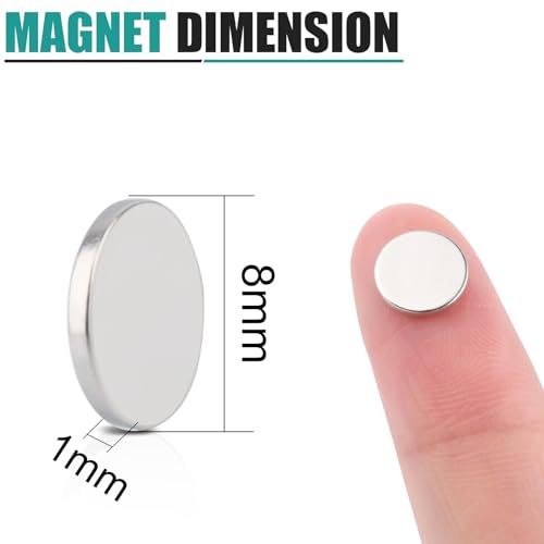MAGXCENE 100 Pcs Neodymium Magnet, 8 x 1mm Tiny Strong Small Round Magnets with Adhesive, Rare Earth Magnets Strong for Industrial Fridge Whiteboard
