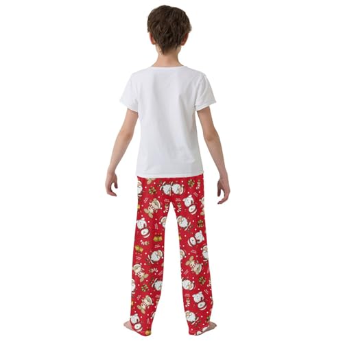 Christmas Bear Snowman Boys Long Pants Soft Trousers Elastic Waist Kids Lounge Bottoms with Pockets S-XL3
