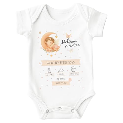 Anak Anak Body Natalicio Hada Niña – Personalizado con Nombre y/o Datos del Bebé – Body Suave Recién Nacida – Regalo Baby Shower – Talla 0-3 Meses – Nacimiento