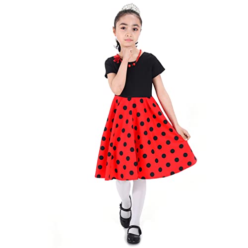 Tao-Ge Girls Vintage Dress Polka Dot Kids 50S Dresses Girl Retro Rockabilly Swing Party Dress Size 6-12 With Necklace #TOP5