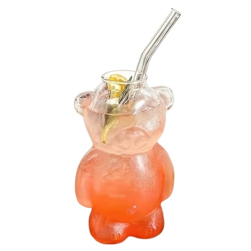 Générique Verres à Café - 320ml Gobelet Mignon avec Paille | Verre Rigolo en Forme d’Ours pour Café Chaud/Froid, Thé, Jus, Eau, Cocktail, Bière et...