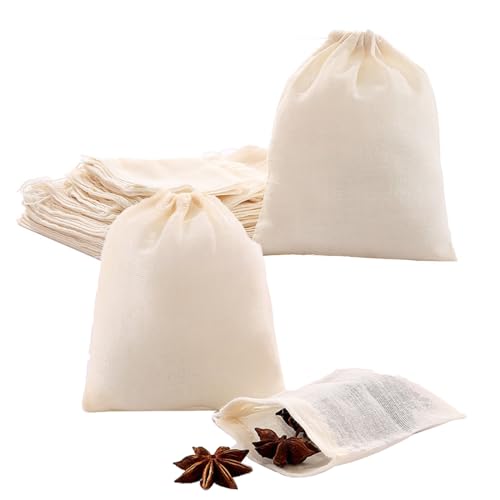 40 Piezas 8 * 10cm Bolsas de Té,Bolsitas de Tela Pequeñas,Malla Coccion,Bolsas Te,Bolsa De Algodon,Bolsas de Filtro Con Cordón,Bolsas De Malla,Reutilizables,para Té,Especias,Bolsa de Baño de Pies