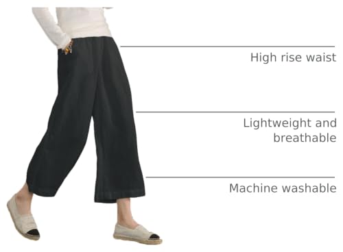 Image of ECUPPER Womens Cotton Cropped Pants Wide Leg Trousers | Casual, Plus Size, Elastic Waist, Capri, 100% Cotton, Loose Fit, High Rise Waist, Lounge Pants