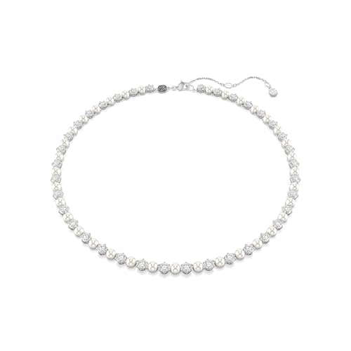 Swarovski Collar Matrix Tennis, Perla de cristal, Talla redonda, Blanco, Baño de rodio