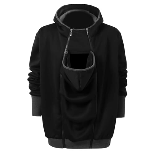 Foweknow Katzen Pullover Herren Hoodie Mit Hundetasche Herbst Kapuzenpullover Mit Katzentasche Winter Kapuzenpulli Lustige Übergröße Sweatshirt Süßer Haustierhalter Langärmeliger Kapuzenpulli