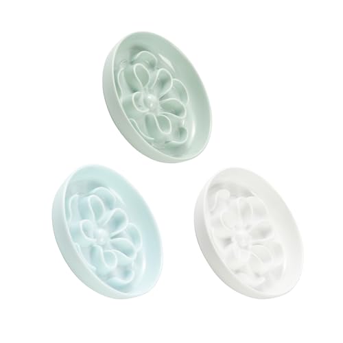 Antischlingnapf 3er Set für Katzen & kleine Hunde–Melamin Futternäpfe mit Labyrinth-Design–Interaktive Näpfe für langsames Fressen – Weiß, Grün, Blau